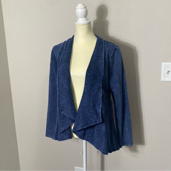 Testimony Los Angeles Medium Blue French Terry Open Front Drape Jacket Size S - Picture 9 of 16